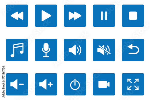 Media player icon set, video and audio interface buttons. player button set. media control icons .