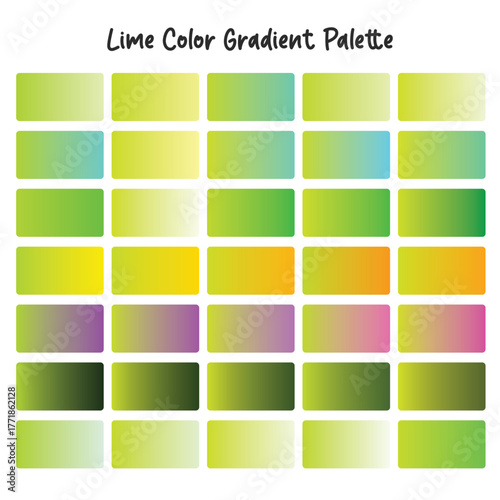 Lime Green Color Gradient Swatches Palette Vector Set