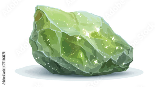 Mystical Green Stone on White Background Vector Illustration