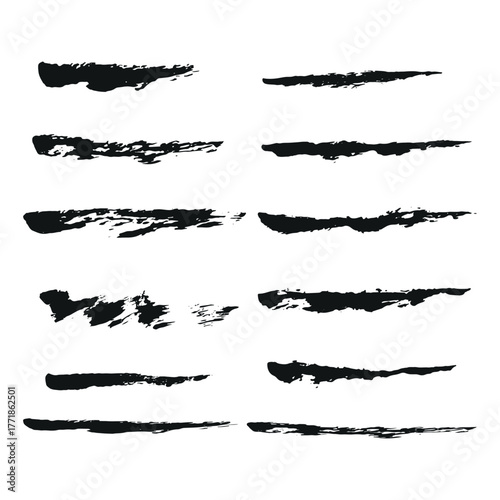 Grunge Black Brush Stroke Set – Bold Ink Texture Collection for Artistic Design, Painting, Posters, and Creative Background Elements