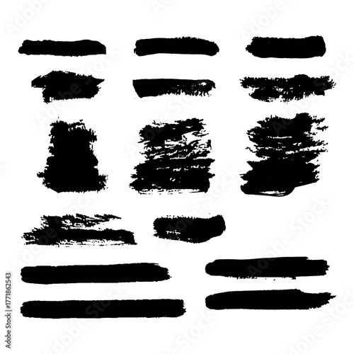 Grunge Black Brush Stroke Set – Bold Ink Texture Collection for Artistic Design, Painting, Posters, and Creative Background Elements
