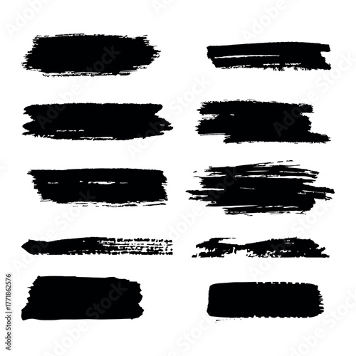 Grunge Black Brush Stroke Set – Bold Ink Texture Collection for Artistic Design, Painting, Posters, and Creative Background Elements
