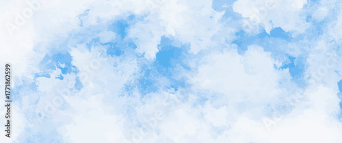 Serene Blue Watercolor Sky Background With Soft Clouds For Design And Dreamy Clouds and a Tranquil, Open Sky or Peaceful Atmosphere.