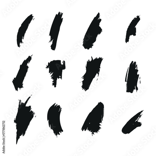 Grunge Black Brush Stroke Set – Bold Ink Texture Collection for Artistic Design, Painting, Posters, and Creative Background Elements