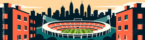 City skyline with stadium and apartments in vector art
