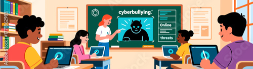 Students learning about cyberbullying in digital literacy class