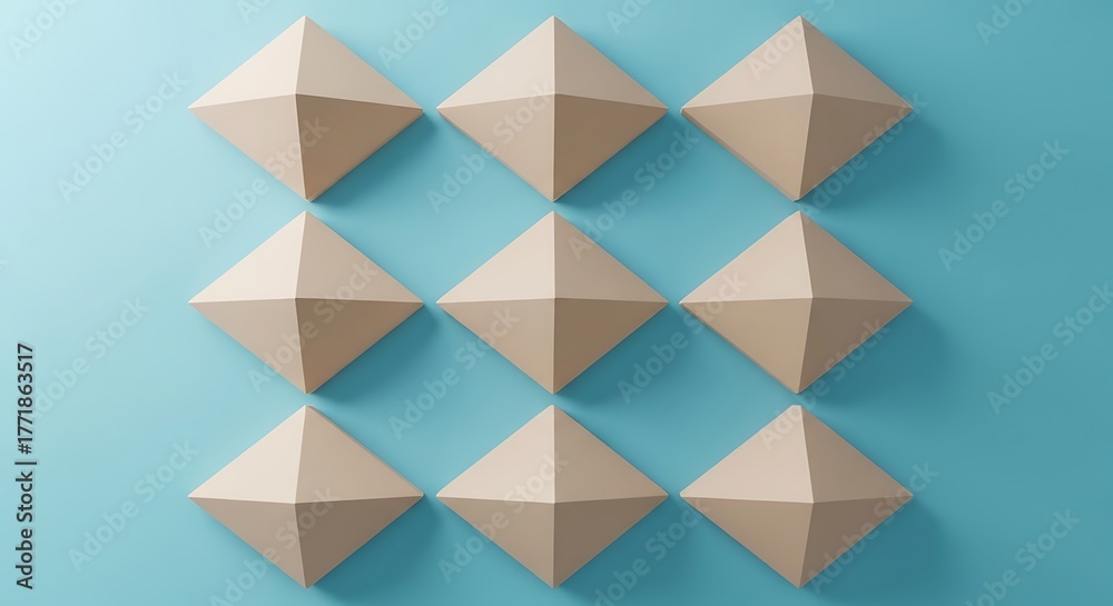 Obraz premium A grid of geometric beige diamond shapes against a teal background