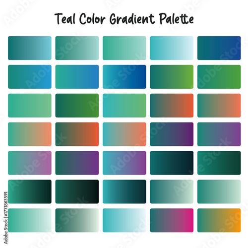 Teal Color Gradient Swatches Palette Vector Set