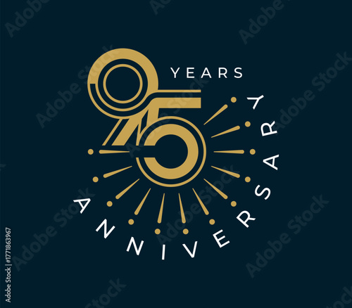 95 Years Anniversary with fireworks design vector illustration. Unique 95 years logo design template. In gold color.	