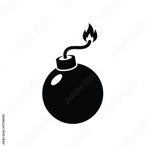 Black bomb vector illustration symbolizing explosion, danger, and power in minimalist flat design concept with solid dark color