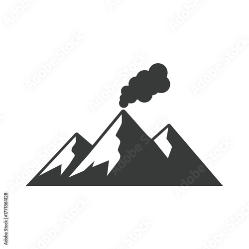 Flat mountain vector with light smoke from the top representing natural landscape, volcano, and outdoor adventure in simple clean design