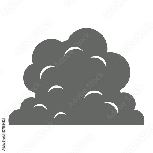 Flat smoke cloud vector icon, representing air pollution, eruption residue, or storm aftermath. Designed in soft gray tones for minimalist theme.
