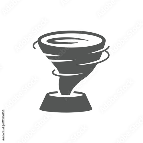 Tornado icon vector in flat gray tone, depicting natural disaster, hurricane, or whirlwind concept with simple clean white background.