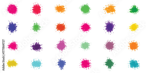 Array of colorful abstract splatters and blobs celebrating vibrant artful expressions and dynamic modern design elements