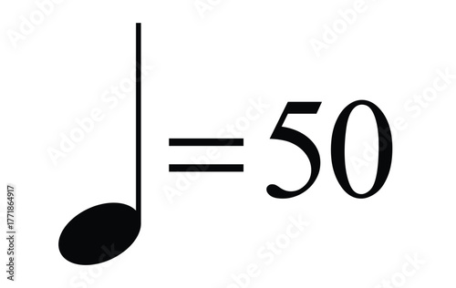Quarter note equals 50 bpm icon, metronome mark vector design for tempo indication and rhythm balance, transparent background