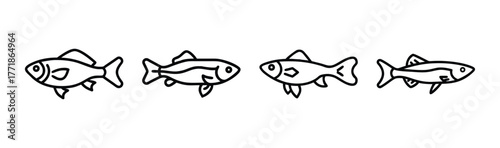 Four stylized endler's livebearer fish line art simple drawing collection