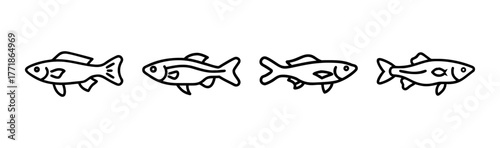 Four stylized endler's livebearer fish outline graphic for aquatic themes
