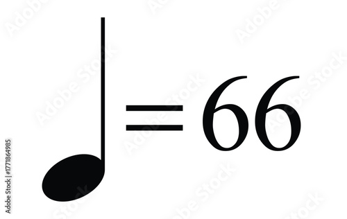 Quarter note equals 66 bpm icon, metronome mark vector symbol for rhythm tempo and timing, transparent background
