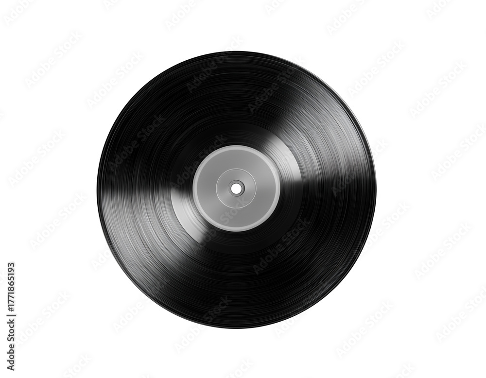 Obraz premium - a black vinyl record with a white background, top view, isolated on the edges, hyper-realistic, detailed, product