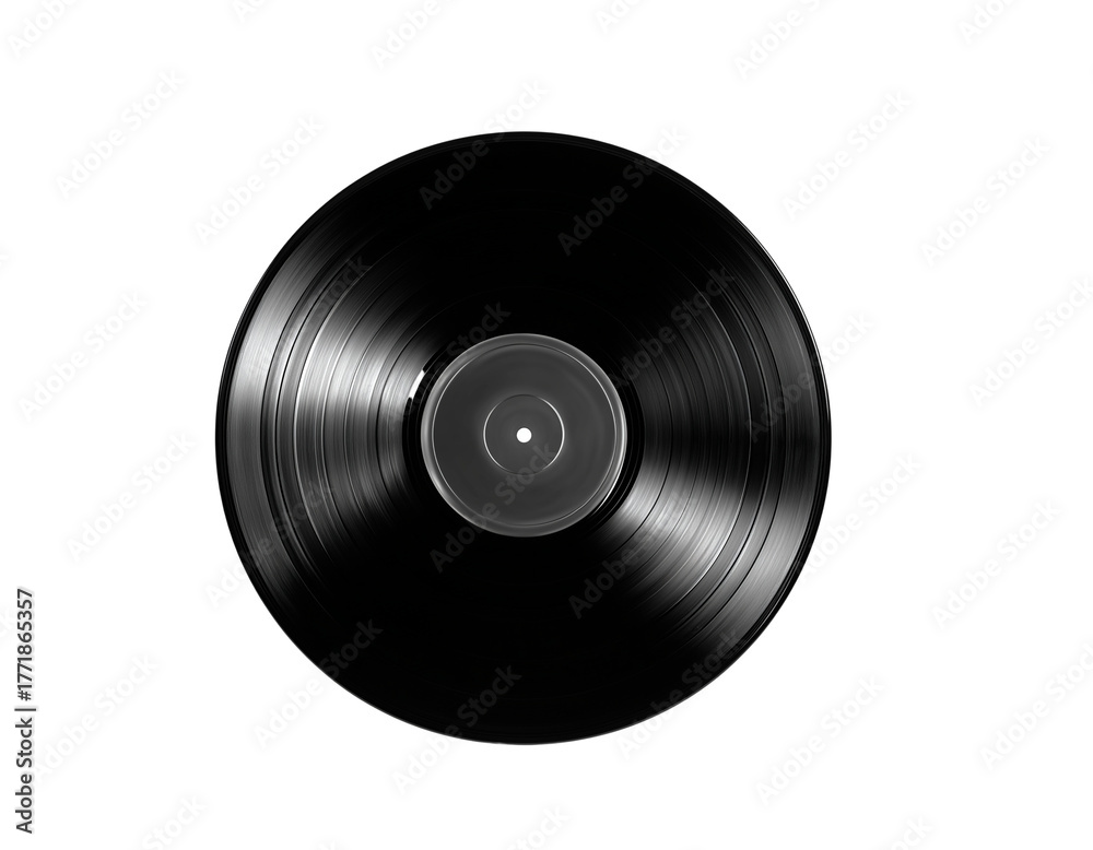 Obraz premium a black vinyl record with a white background, top view, isolated on the edges, hyper-realistic, detailed, product