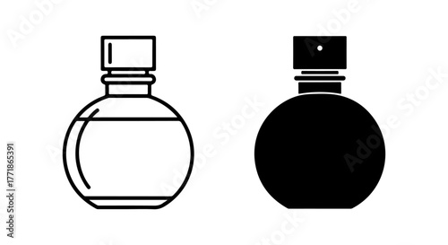 Two perfume bottles one outline and one solid black illustration