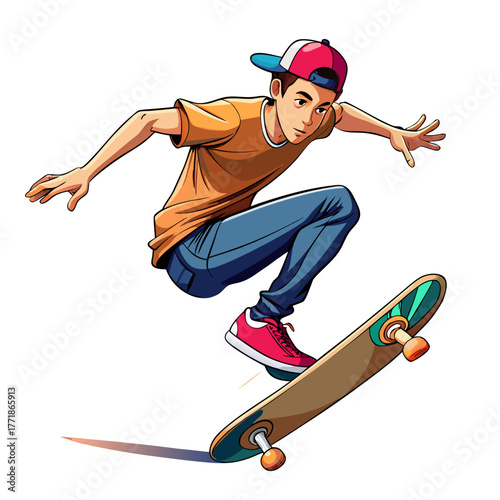 Skateboarder Performing a Trick A Dynamic Illustration of Skateboarding Action and Skill