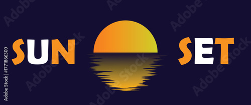 Vibrant sunset reflection text graphic a stylized representation of the sun setting over water with the words sun and set illustration