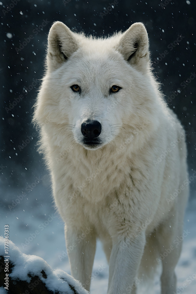 Obraz premium Lone Wolf Under Full Moon in Forest Night