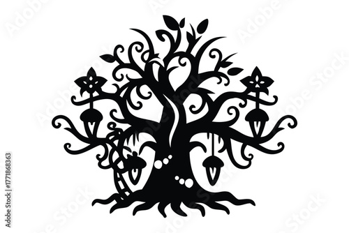 Silhouette Tree of Life: An elegant and artistic representation of the Tree of Life. The artwork evokes a sense of deep connection.