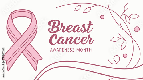 Minimal Breast Cancer Awareness poster with pink ribbon and elegant typography design,Minimal Breast Cancer Awareness poster with pink ribbon and elegant typography design.