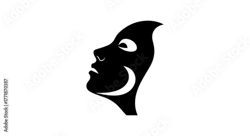 Abstract silhouette of a face with crescent moon symbol