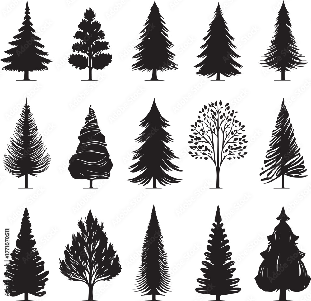 Fototapeta premium Enchanting Christmas Tree Vector Pack – Sparkling Festive Illustrations