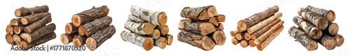 PNG Stacked firewood logs variety, element set on transparent background