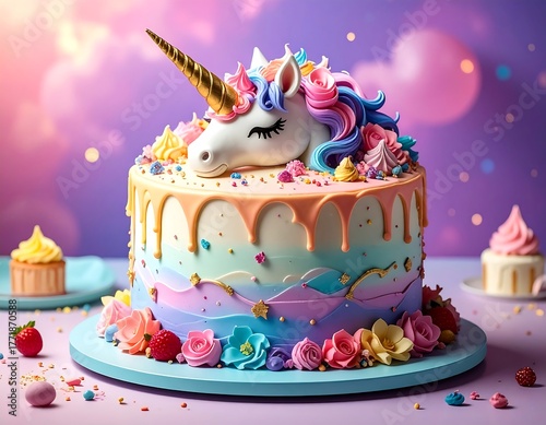 Whimsical Unicorn Cake - A Colorful Celebration of Fantasy.