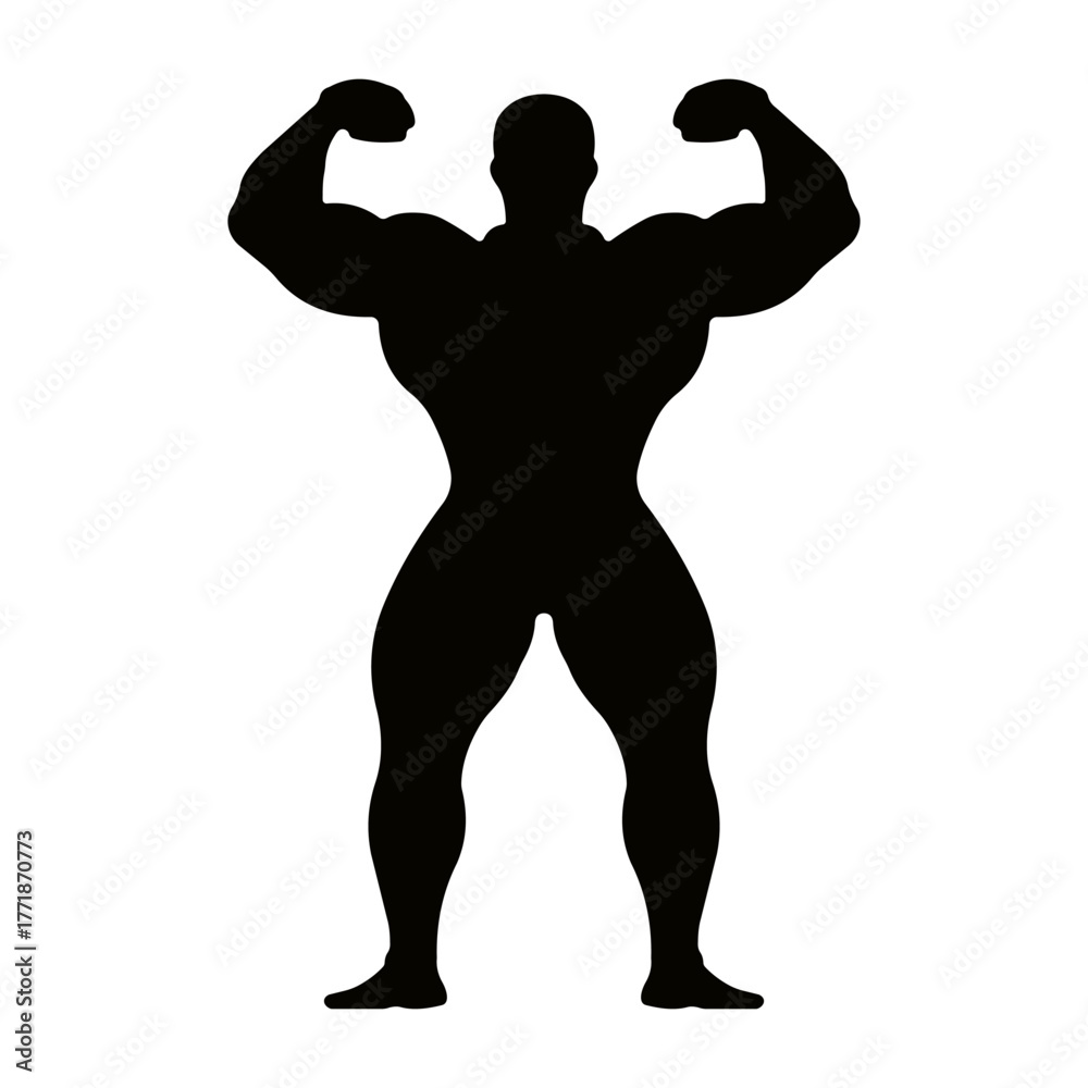 Fototapeta premium Silhouette of a muscular bodybuilder flexing biceps strength pose vector
