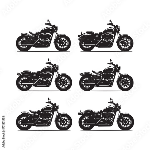 Vintage set of motorcycle silhouette vector illustrations and retro motorbike drawing icons