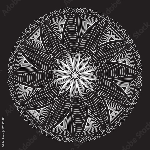 Abstract mandala with thin lines waves spiral pattern design.