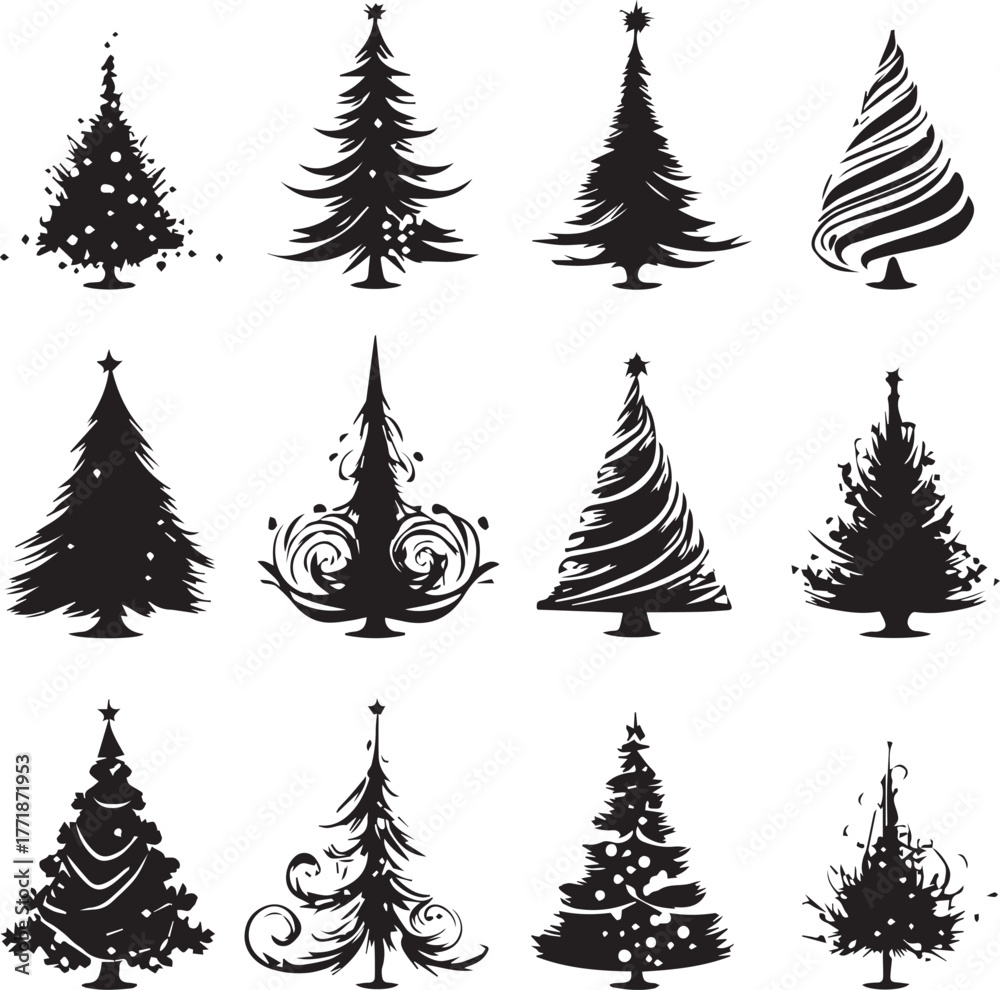 Obraz premium Enchanting Christmas Tree Vector Pack – Sparkling Festive Illustrations