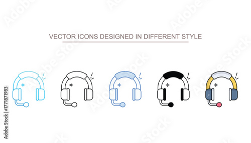 Headset icon set with different style