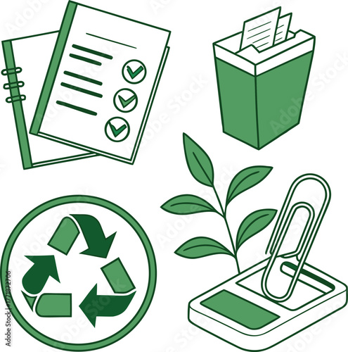 Green office icons digital documents recycled paper