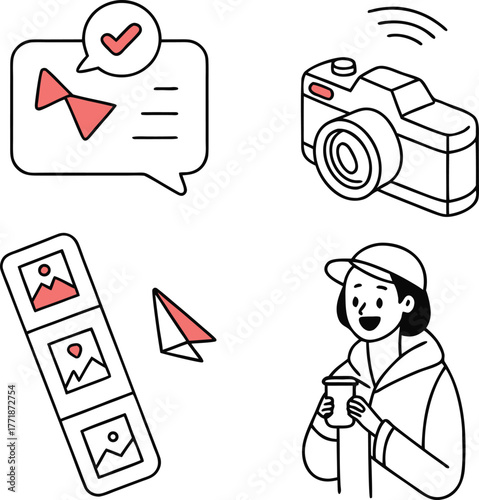 Icons communication camera photos person vector
