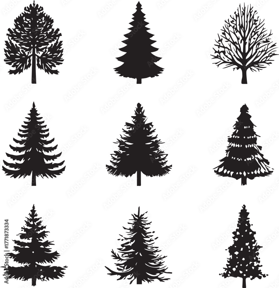 Fototapeta premium Enchanting Christmas Tree Vector Pack – Sparkling Festive Illustrations