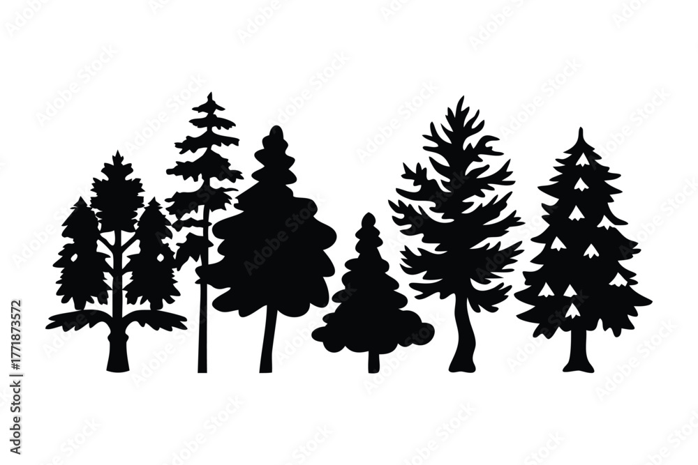Obraz premium Silhouette Forest: A striking depiction of a tranquil forest, where nature's beauty and serenity are captured through the contrast of dark silhouettes against a neutral backdrop. 