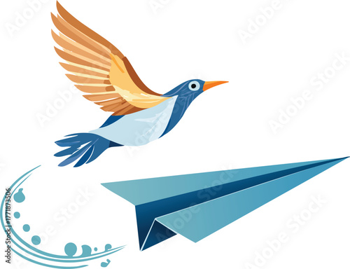 Paper Plane Transforming into a Living Bird in Flight