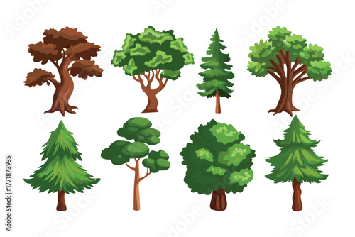 Diverse Tree Collection: An assortment of beautifully rendered trees showcases a variety of shapes and styles, bringing to life the diverse beauty and structure of arboreal life.