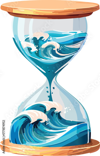 Hourglass Filled with Ocean Waves Instead of Sand, Symbolizing Time and Nature