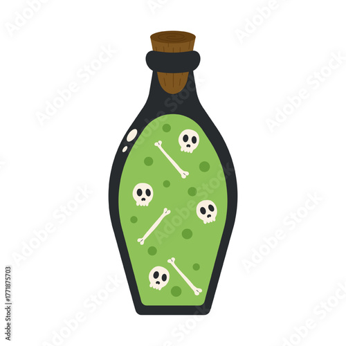 Isolated Halloween potion bottle. Deadly drink. Hand-drawn vector illustration.