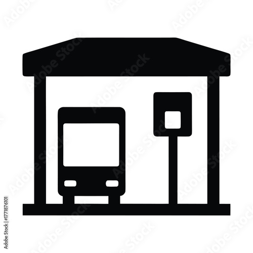 Bus stop public transport station city transportation shelter bus stop sign for passengers waiting