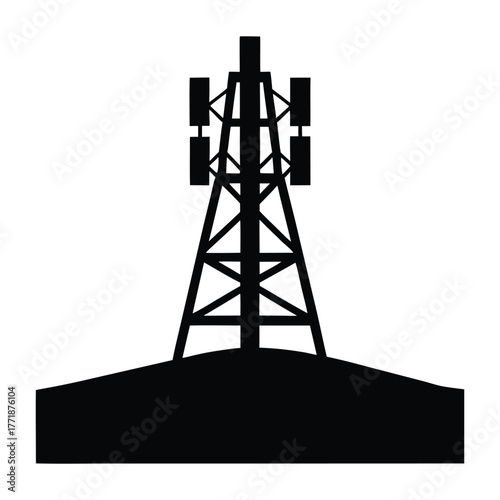 Illustration of a communication tower silhouette for telecom industry and network infrastructure