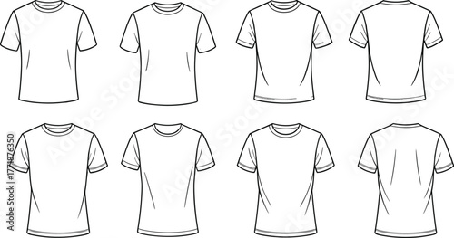 Women’s striped bikini top and high waist bottom with sarong wrap skirt, beachwear fashion outfit, flat cad drawing vector illustration